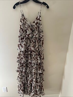J. Crew Collection Brown and Cream Floral Tiered Maxi Dress